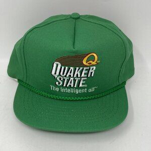 Vintage Quaker State Oil Rope Hat Cap Green Snap Back 90s Racing Made In USA